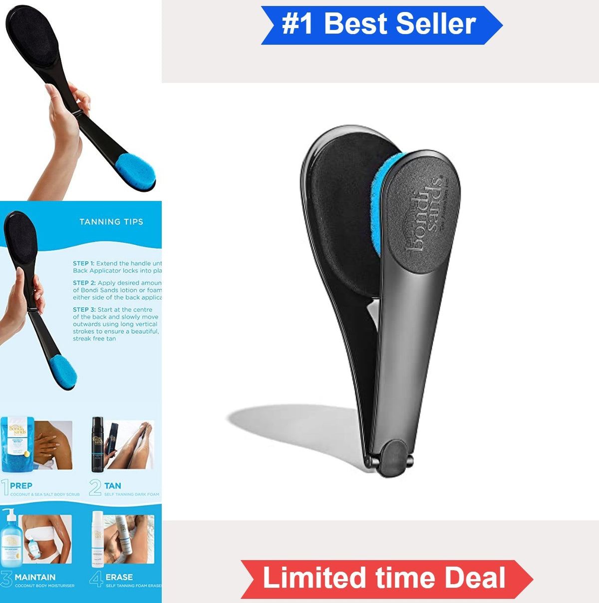 Self Tanner Back Applicator with Extendable Handle & 3 Pads for Even Self-Tanning