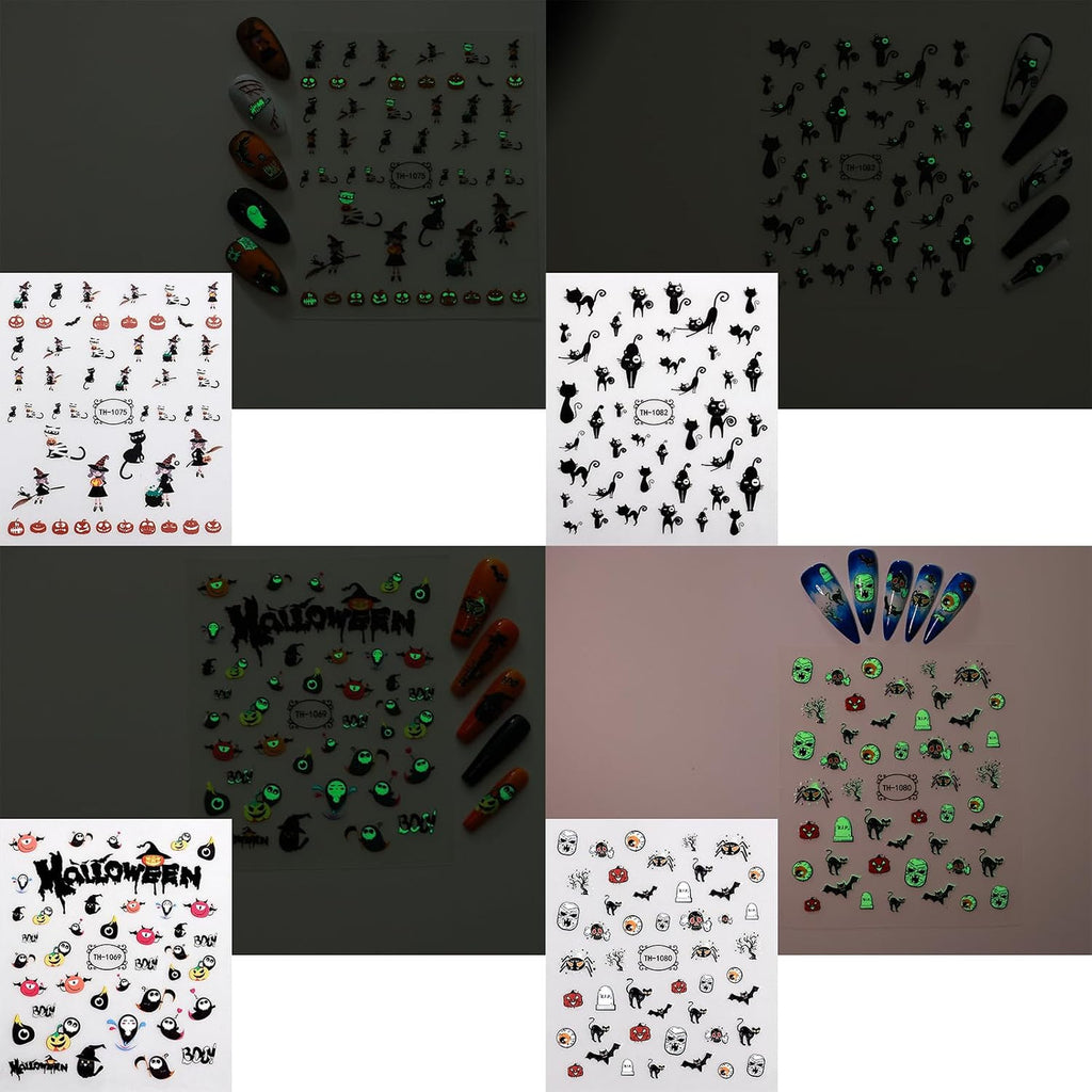 Glow in the Dark Halloween Nail Art Stickers - 12 Sheets Pumpkin Ghost
