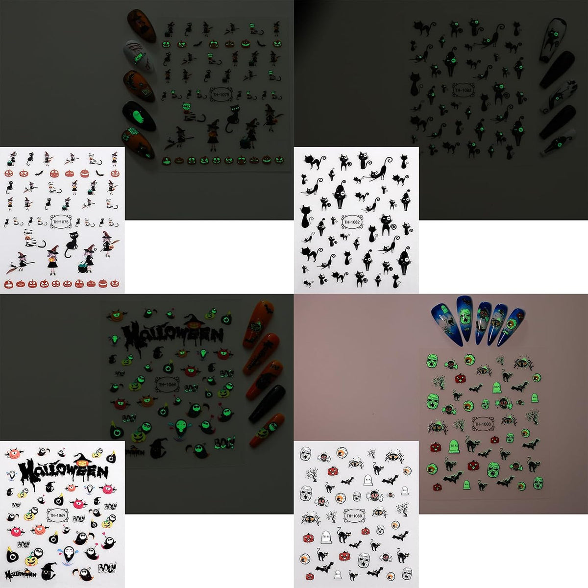 Glow in the Dark Halloween Nail Art Stickers - 12 Sheets Pumpkin Ghost