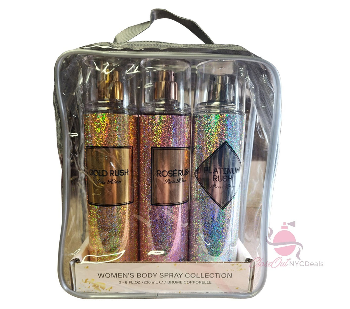 Paris Hilton Body Mist Gift Set - Gold Rush, Rose Rush & Platinum Rush, 8oz Each