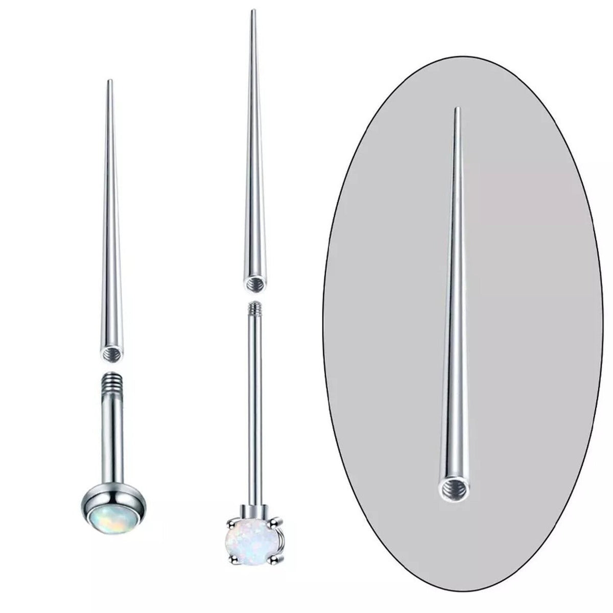 Titanium Piercing Taper Insertion Pins - 4 Pack, 1.0mm-1.6mm Internal/External Threaded