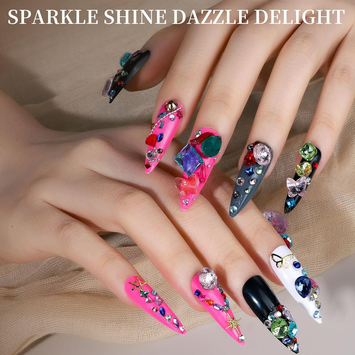 Colorful Nail Rhinestones & Charms Kit - 3-Box Nail Art Accessories with Tools