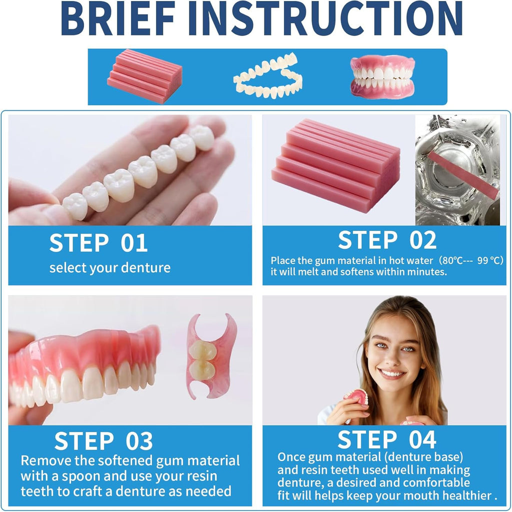 DIY Denture Kit Full Set of Top & Bottom Fake Teeth for At-Home Smile