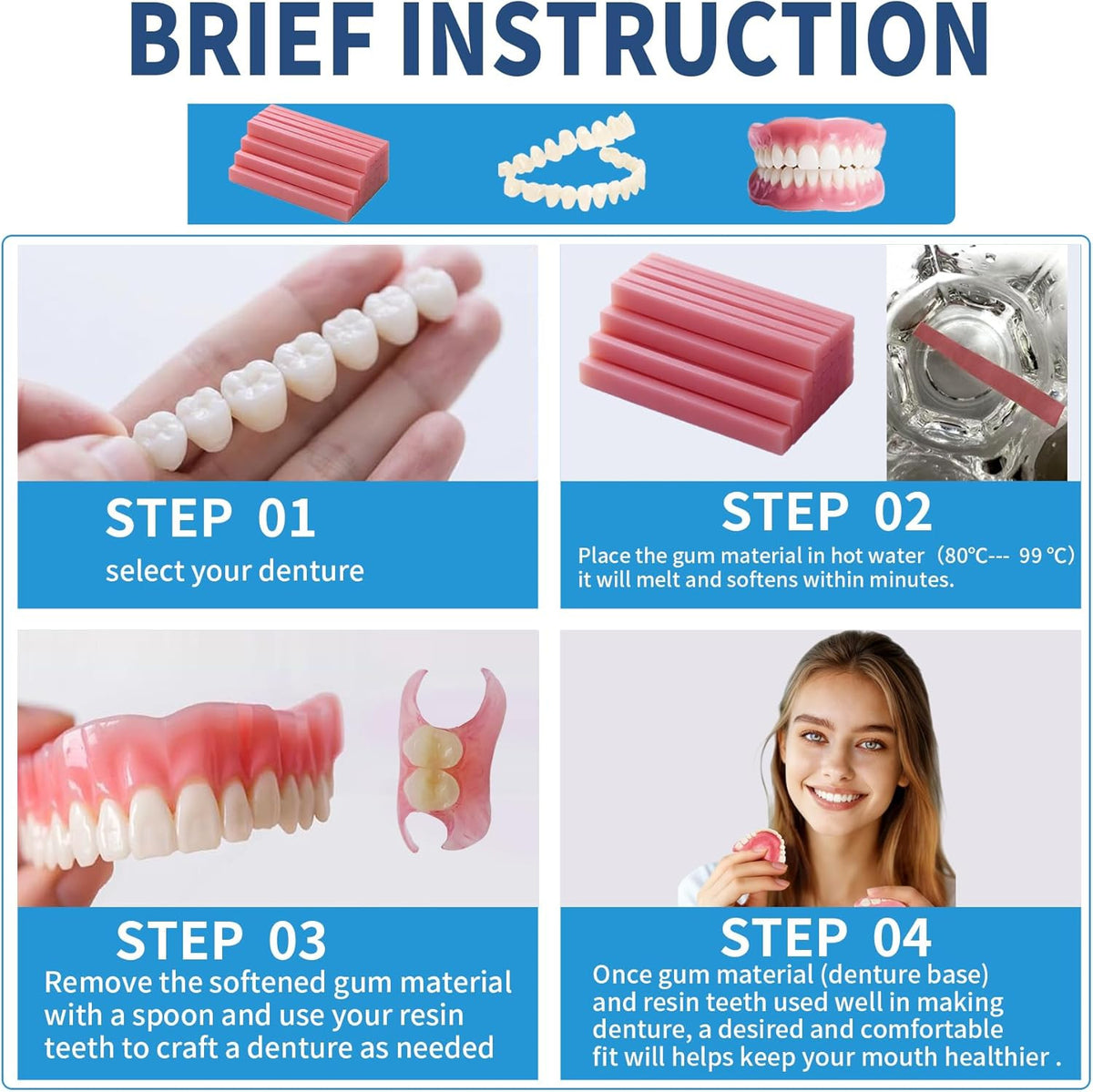 DIY Denture Kit Full Set of Top & Bottom Fake Teeth for At-Home Smile