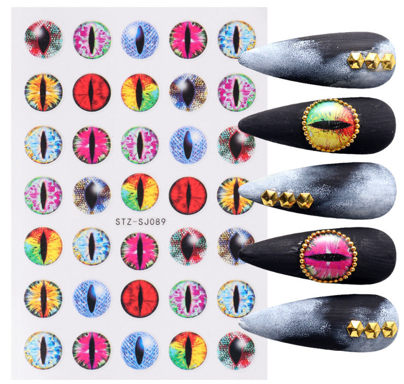 2pcs Dinosaur Eye Nail Stickers 3D Dragon Cat Eye Nail Art Decals