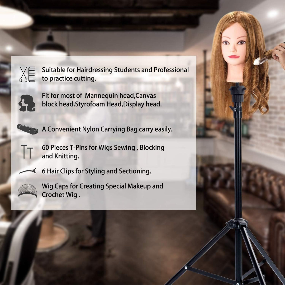 Adjustable Wig Stand Tripod for Mannequin Heads with Accessories Set