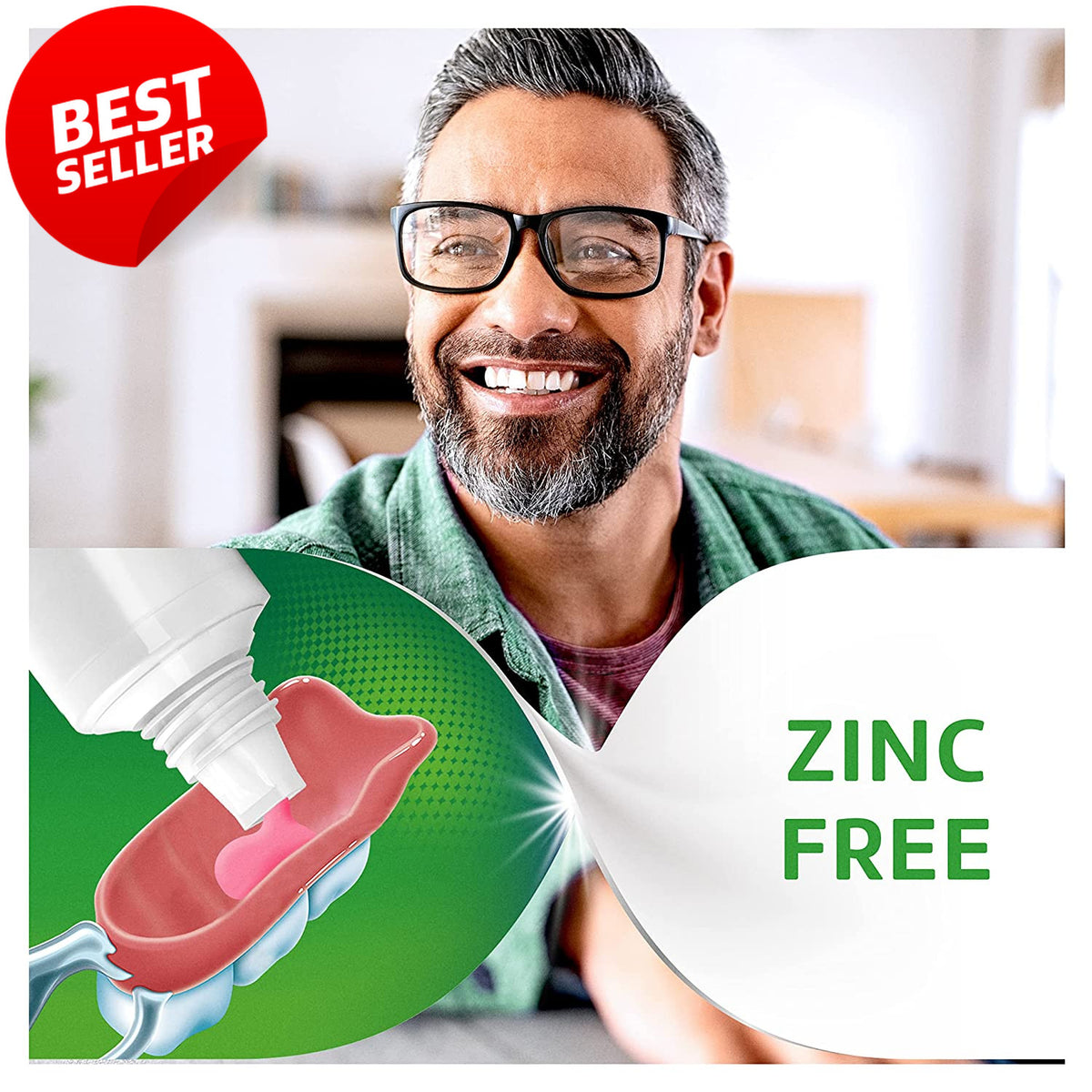 Zinc-Free Denture Adhesive Cream 2.2oz - 4 Pack for Strong All-Day Hold