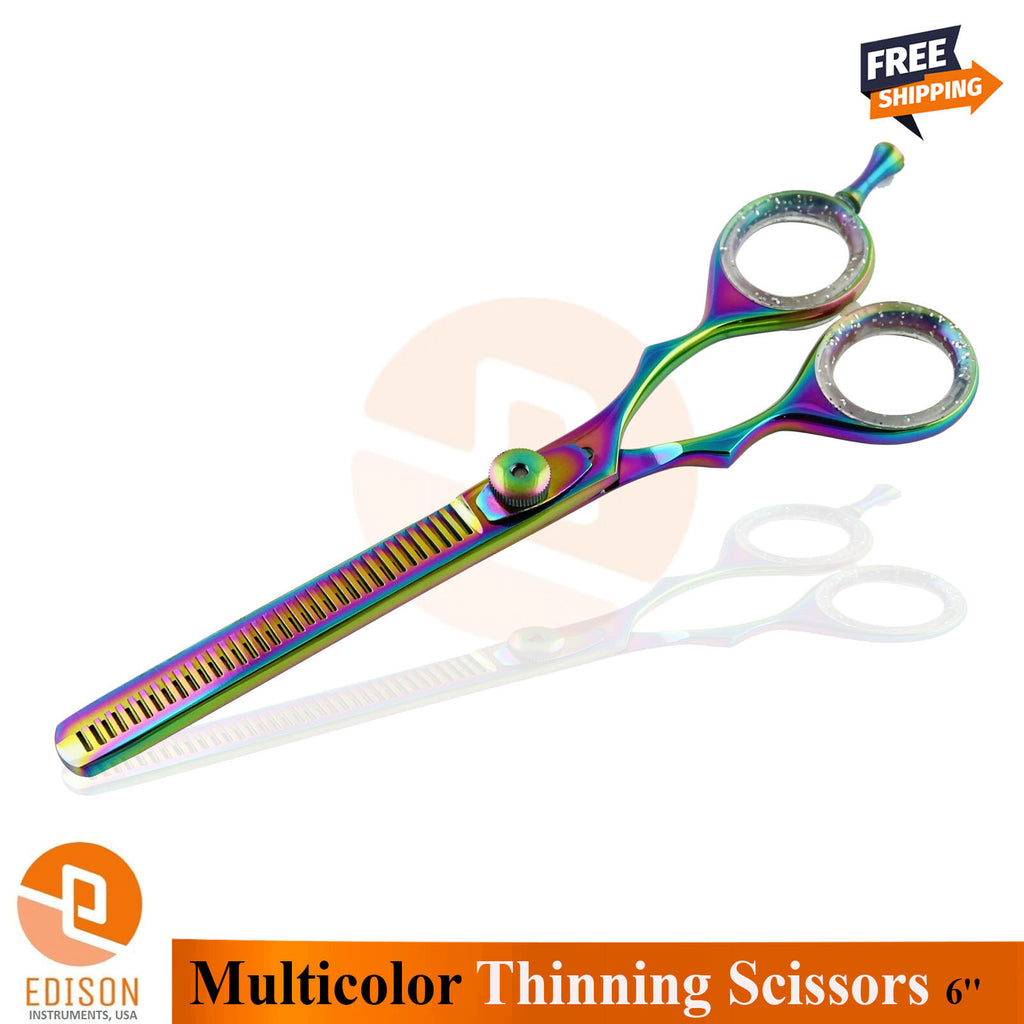 Hair Cutting Scissors Double Thinning Hairdressing Shears 6 Inch Multicolor