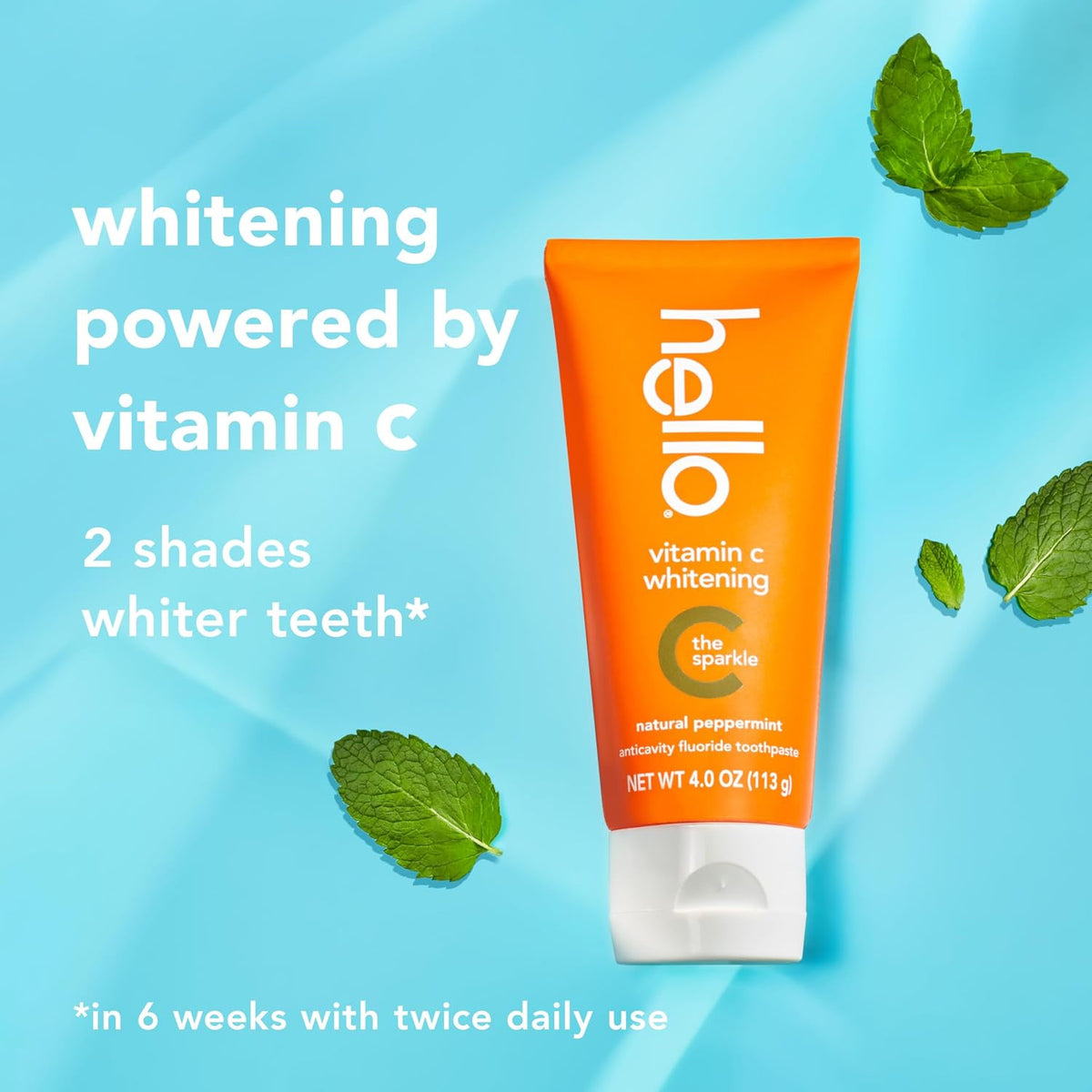 Vitamin C Whitening Toothpaste with Fluoride - Natural Peppermint 4 oz - 2 Pack