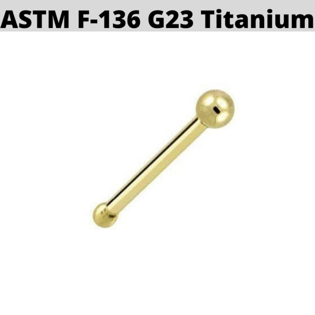 18G Implant Grade Gold PVD Titanium Ball Nose Stud 9mm Body Jewelry - 2 PCS