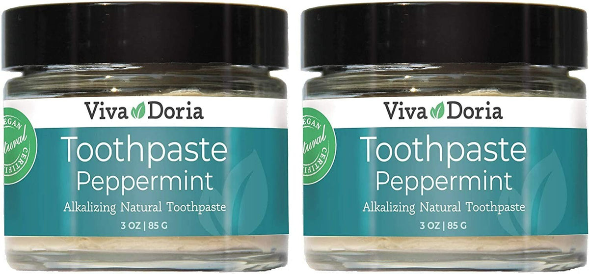 Natural Peppermint Toothpaste in Glass Jar - Fluoride-Free, 3 oz, Pack of 2