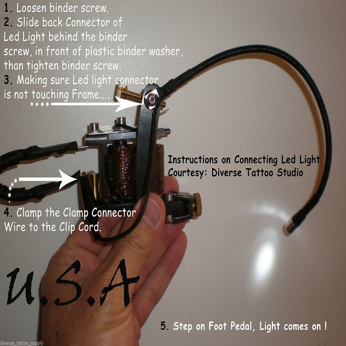 Tattoo Machine LED Light Mounting Arm – Adjustable Clip-On Light