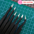 6-Piece Stainless Steel Precision Tweezers Set - Straight & Curved Tips for Craft and Beauty