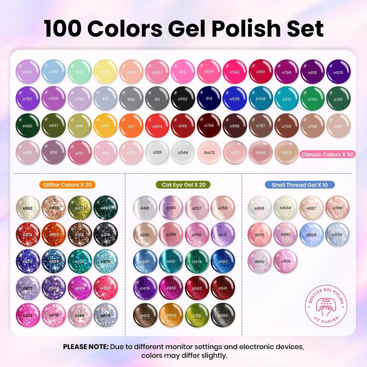Gel Nail Polish Set with 100 Colors & Top Coats – UV LED Curing Kit for DIY Manicures
