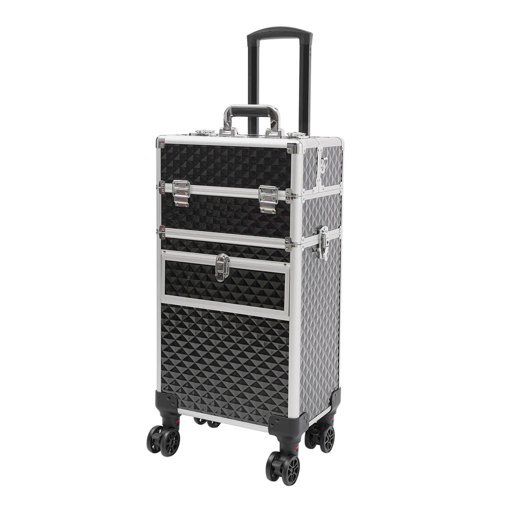 Rolling Makeup Case Travel Cosmetic Storage Trolley with Lock & Wheels