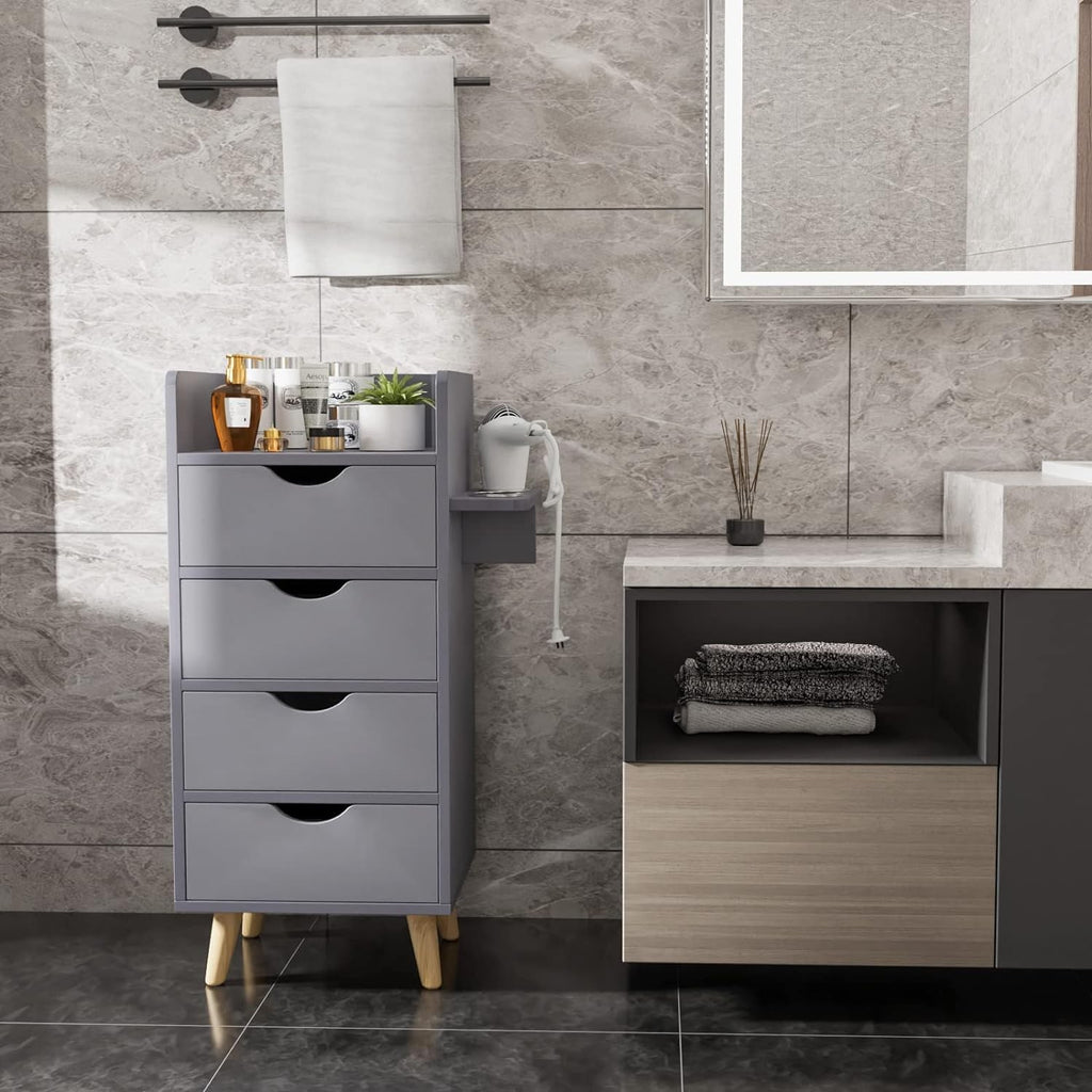 4-Layer Salon Storage Cabinet for Hair Stylist Stations Grey