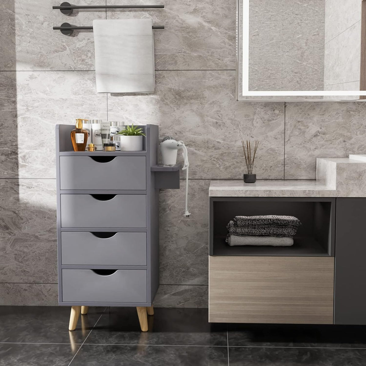 4-Layer Salon Storage Cabinet for Hair Stylist Stations Grey