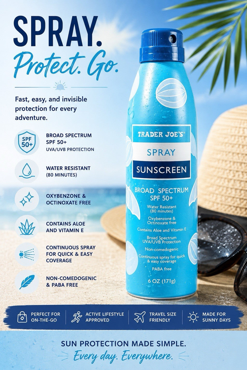 SPF 50+ Broad Spectrum Sunscreen Spray with Aloe & Vitamin E - Water Resistant, 6 oz Pack of 2