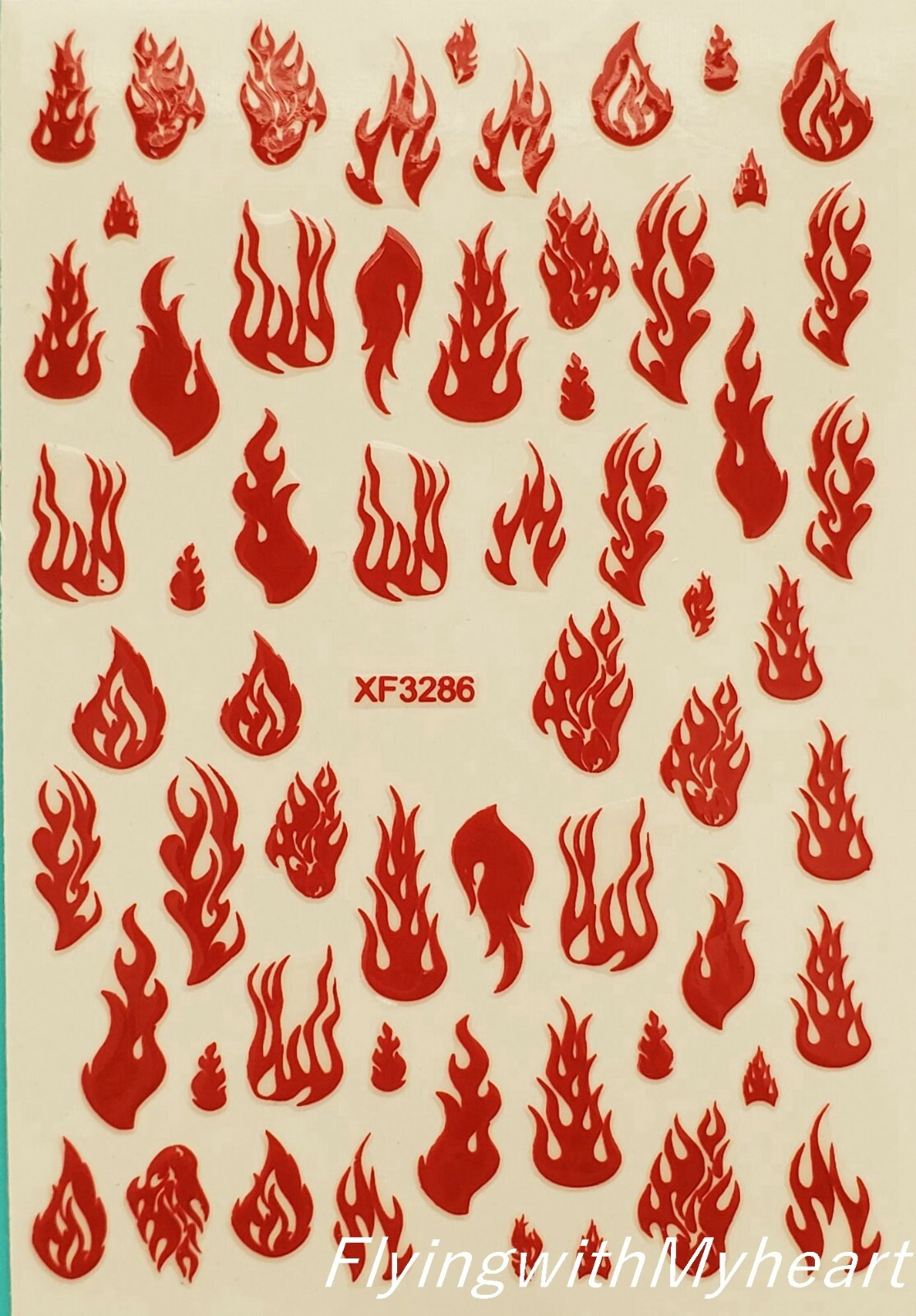 Laser Gold Fire Flame Nail Decal Stickers - Self-Adhesive Nail Art Sheets (5 Colors)