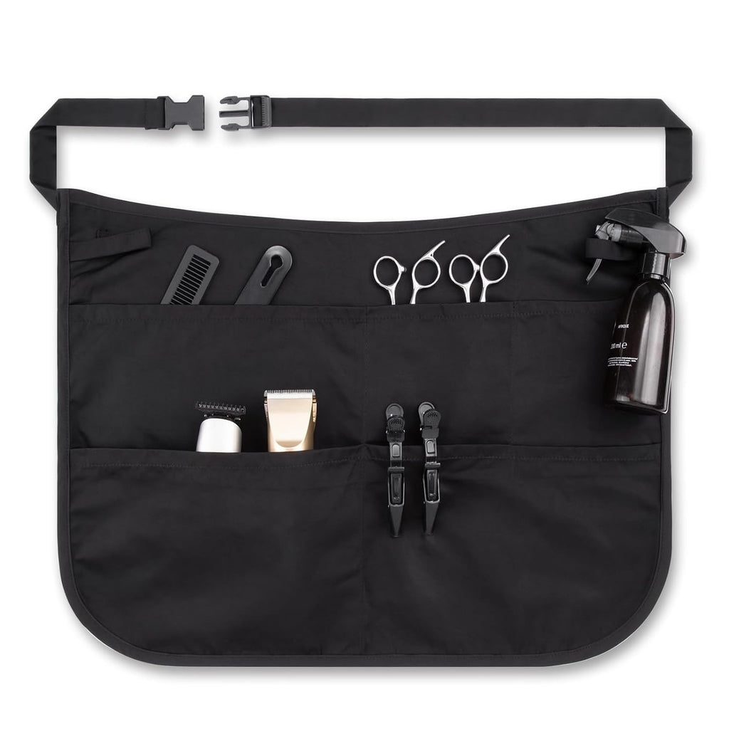 Waterproof Hair Stylist Apron with 5 Pockets, Adjustable Half Waist Salon Apron