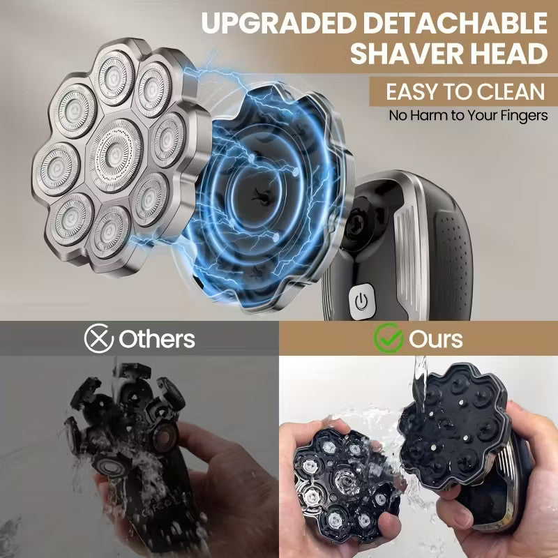 Men's Electric Head Shaver Wet & Dry Grooming Kit Bald Razor with Multiple Attachments