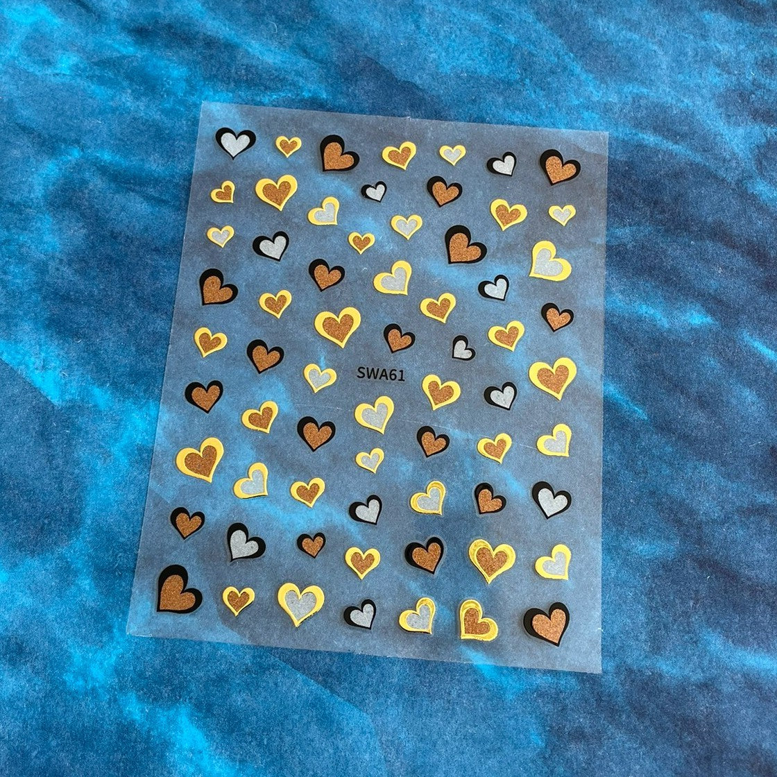 Self-Adhesive Nail Art Stickers - Gold Heart Outline Valentine's Day 1 Sheet