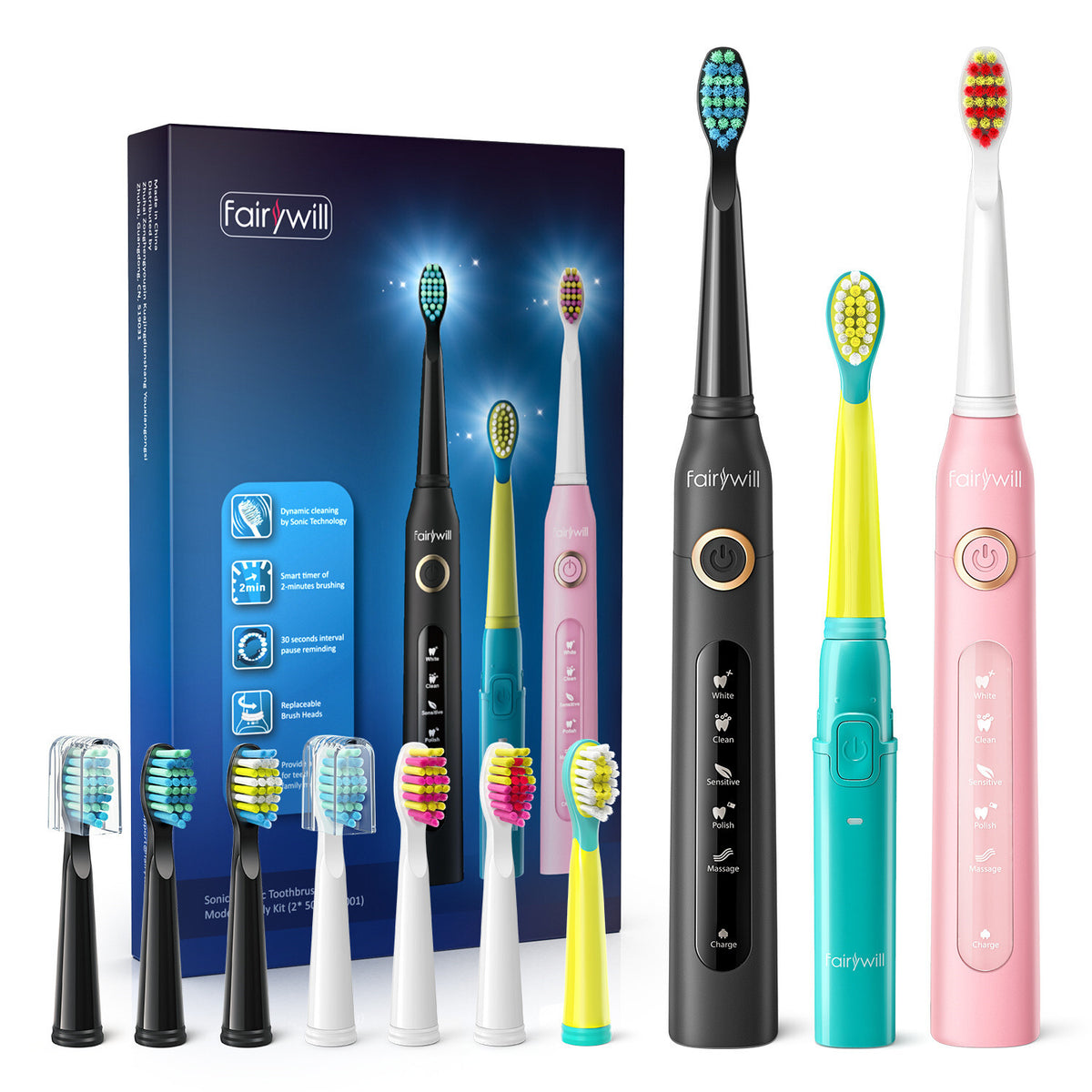 Electric Toothbrush Set with 10 Brush Heads, 3 Pack Rechargeable Sonic Oral Care