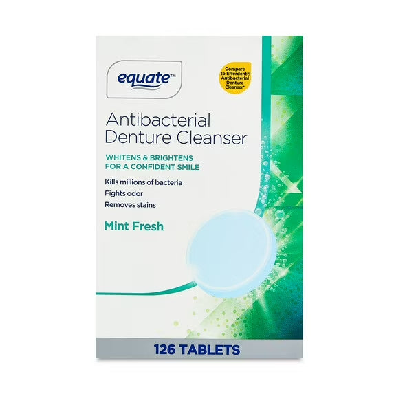 Denture Cleanser Tablets 126 Count - Effervescent Antibacterial Whitening