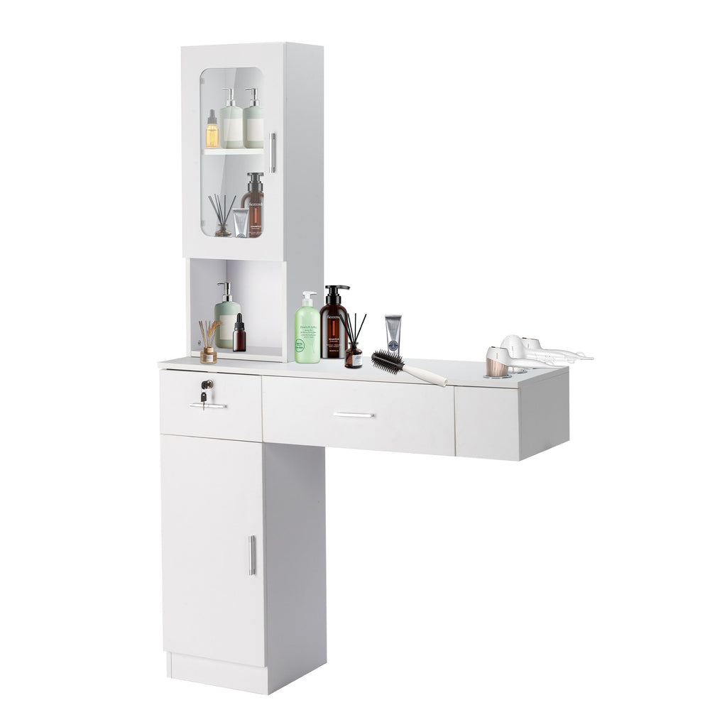 Salon Station Barber & Beauty Spa Storage Cabinet with Glass Door and Drawers