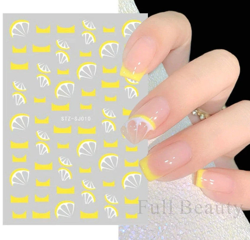 3D Nail Art Stickers Transfers Decals - Metallic Lemon Slice Design