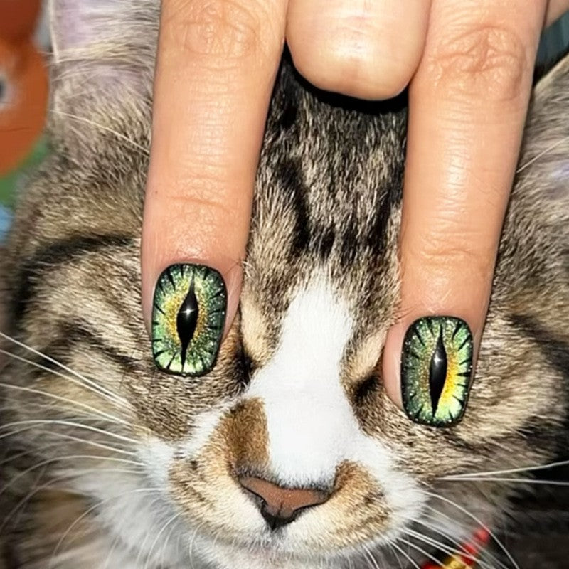 Green Glitter Press On Nails Set - Short Square Fake Nails for Nail Art