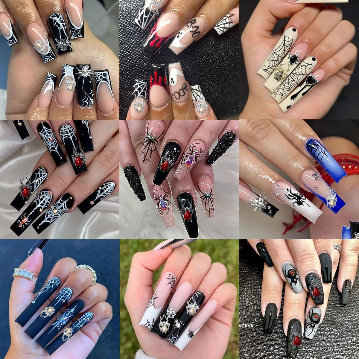 Halloween Nail Charms 15Pcs Metal Spider Rhinestones for Acrylic Nails