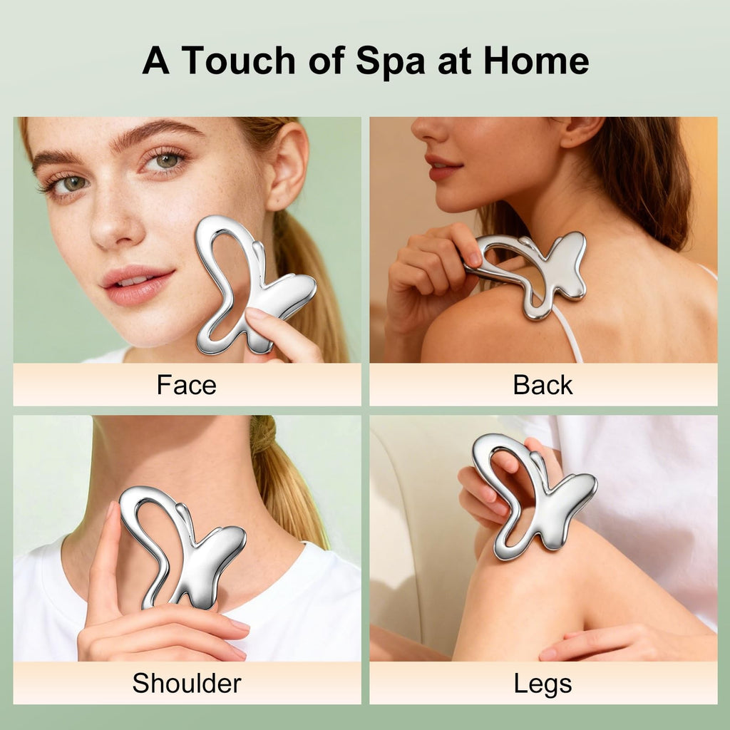 Gua Sha Facial Tools Butterfly Metal Face Massager Silver - Skincare & Massage