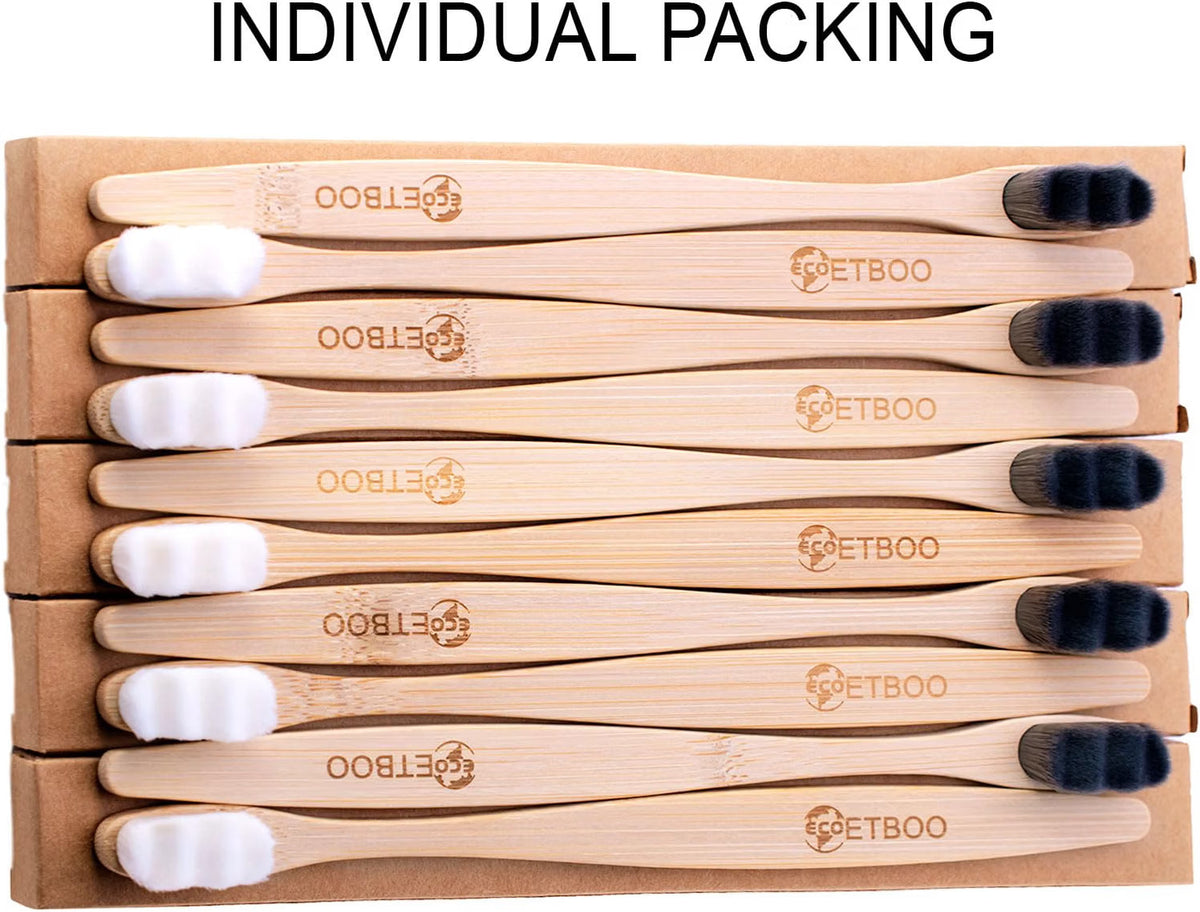 Eco-Friendly Bamboo Toothbrushes 10 Pack with Ultra-Soft Nano Bristles
