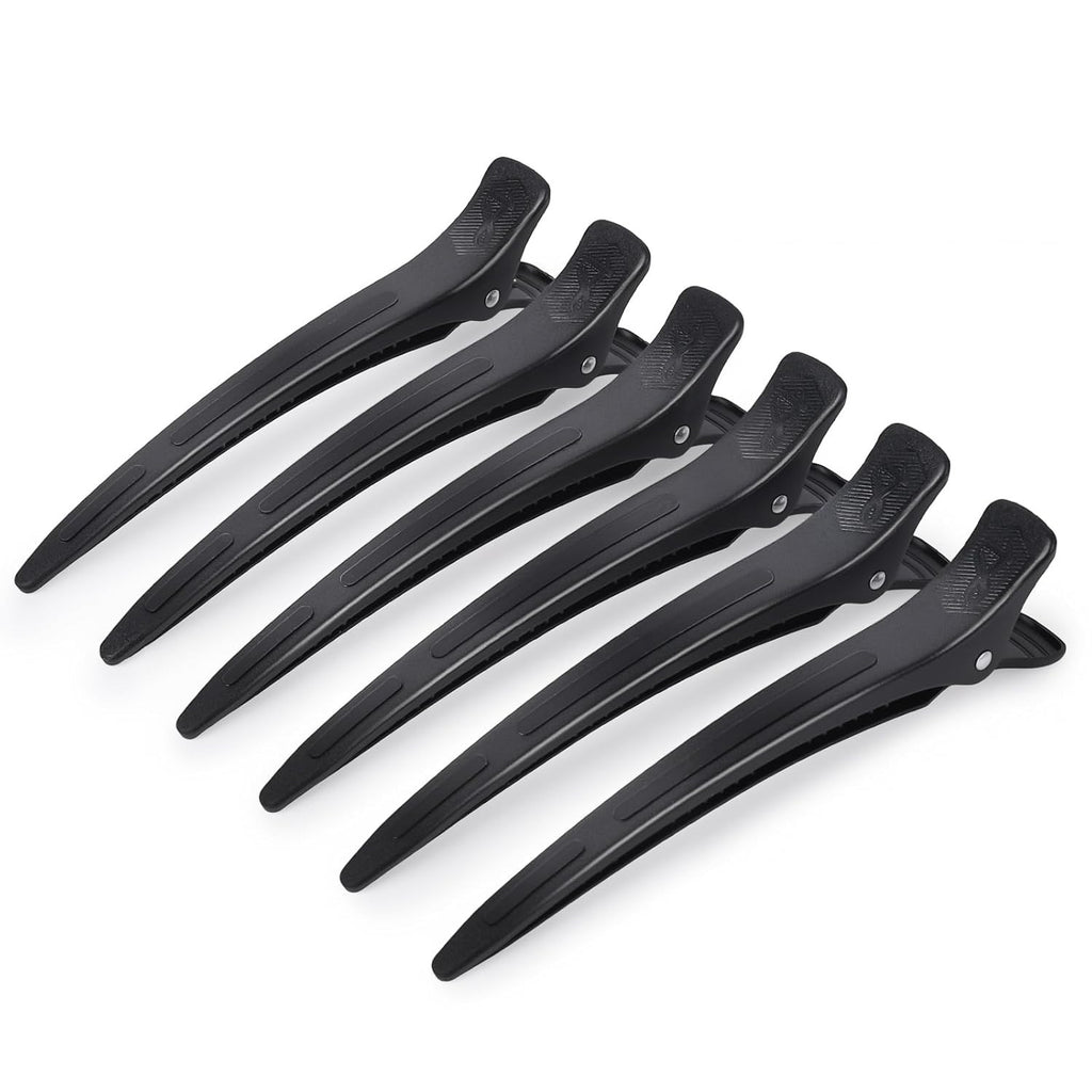 Extended Hair Clips for Styling Larger Sections - 6 Pack Black