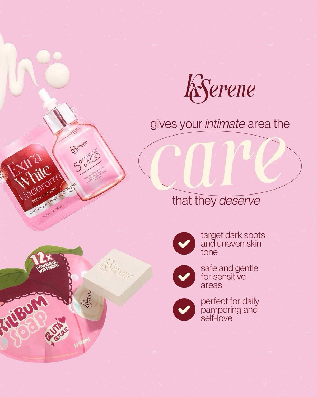 KSerene KiLiBUM Soap 3 Bars + White Underarm Serum 30ml - Skin Brightening Set