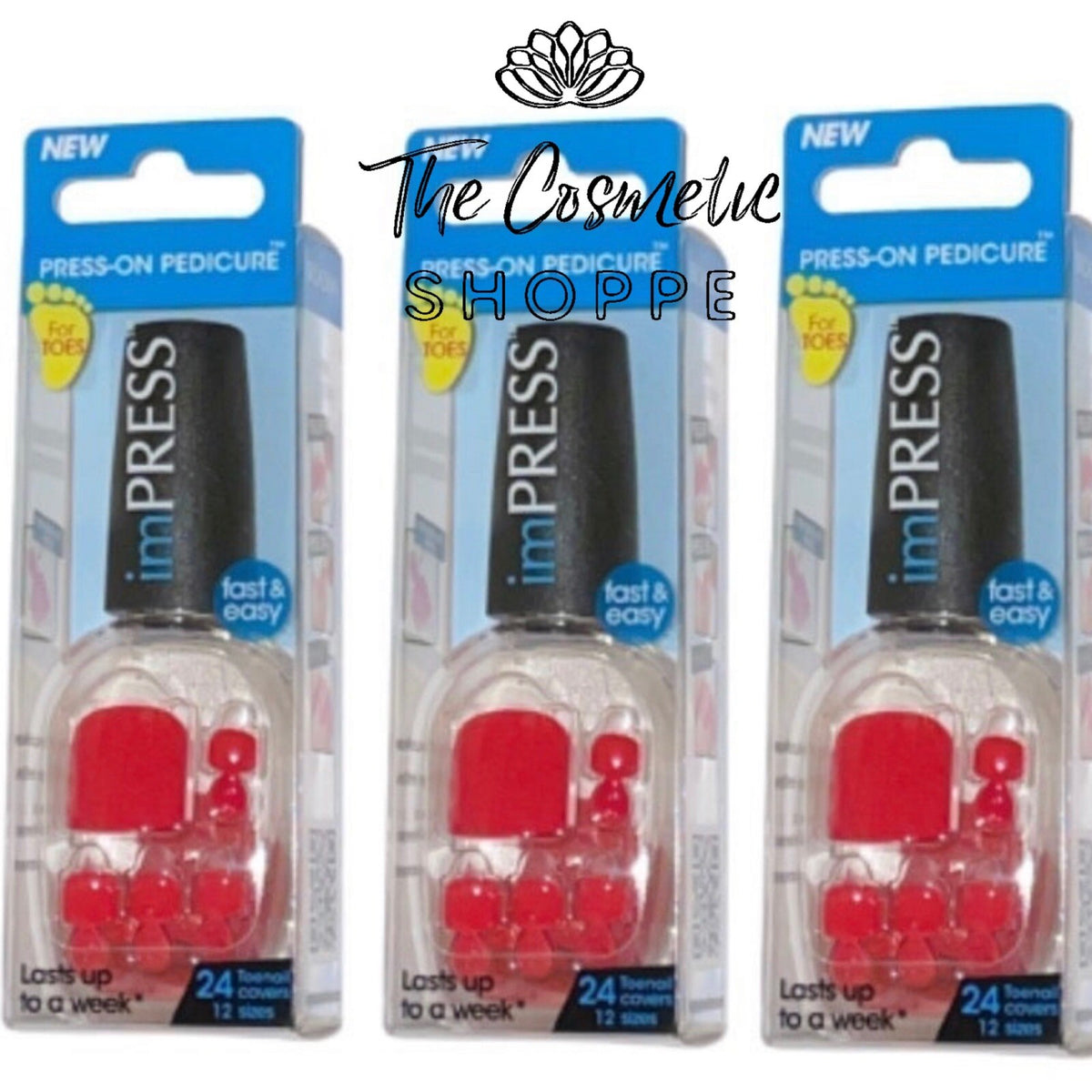 Press-On Pedicure Toenails 3-Pack Muted Red Style Media Darling Nail Art