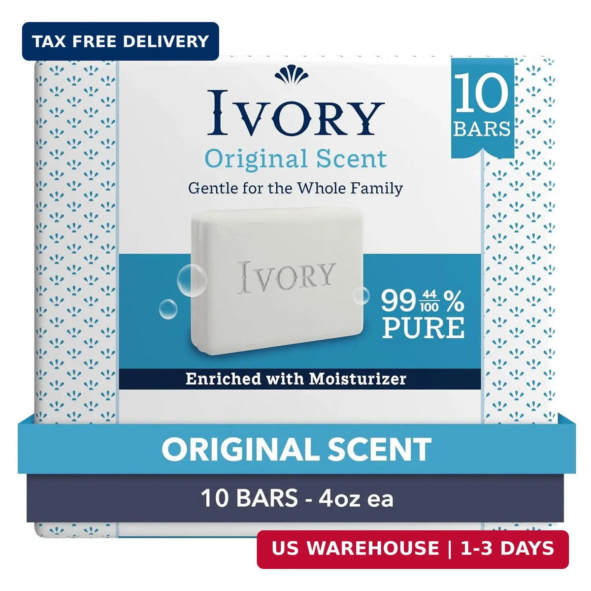 Gentle Plant-Based Bar Soap - 4 oz, 10 Pack, Hypoallergenic & Fragrance-Free