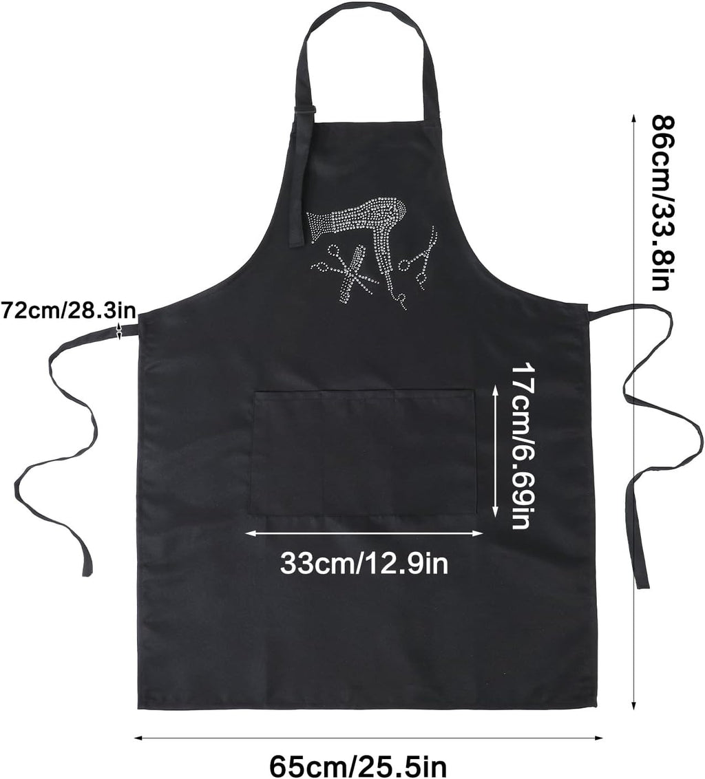 Hair Stylist Apron with 3 Pockets, Professional Haircut Apron with Rhinestones