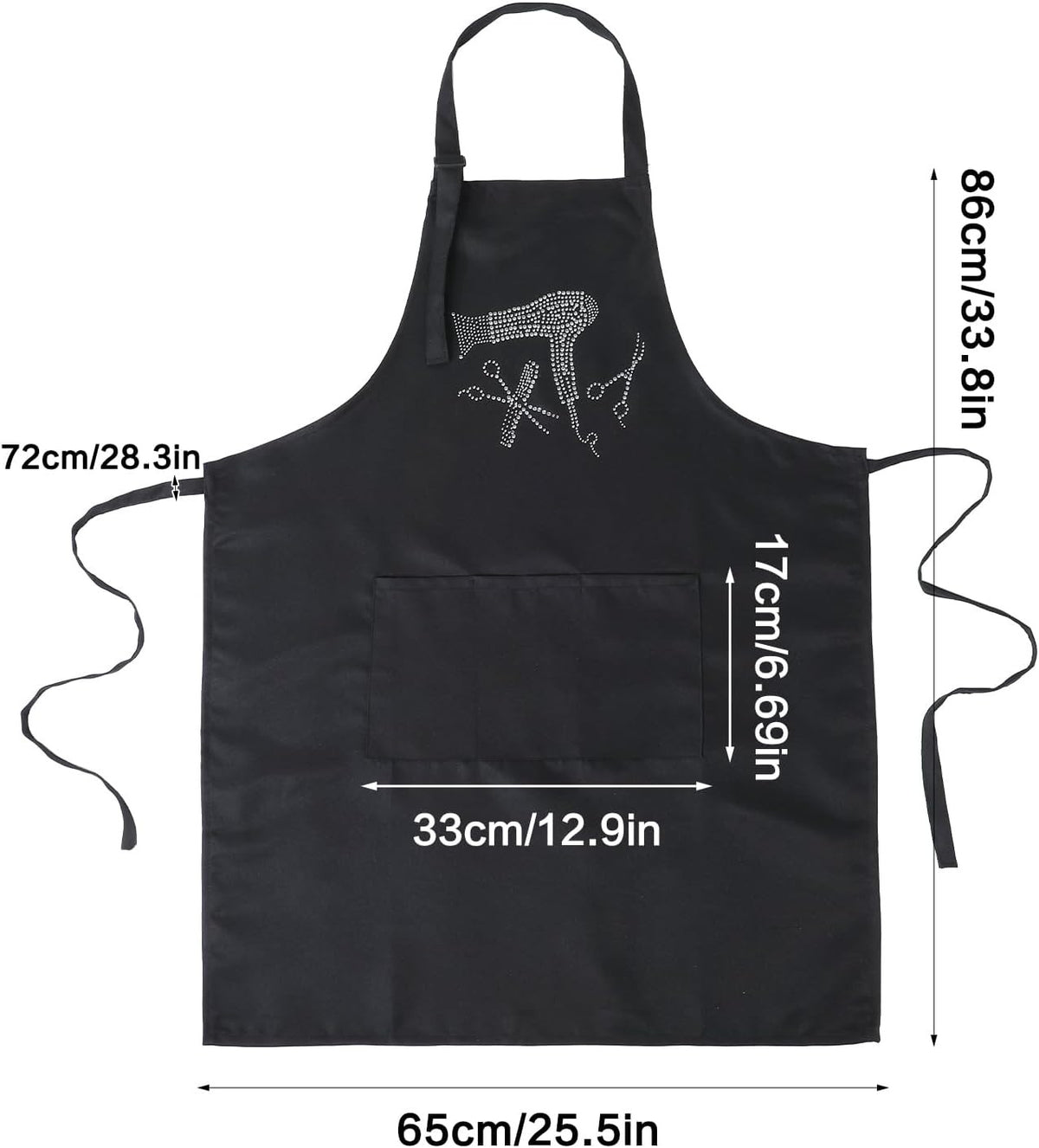 Hair Stylist Apron with 3 Pockets, Professional Haircut Apron with Rhinestones