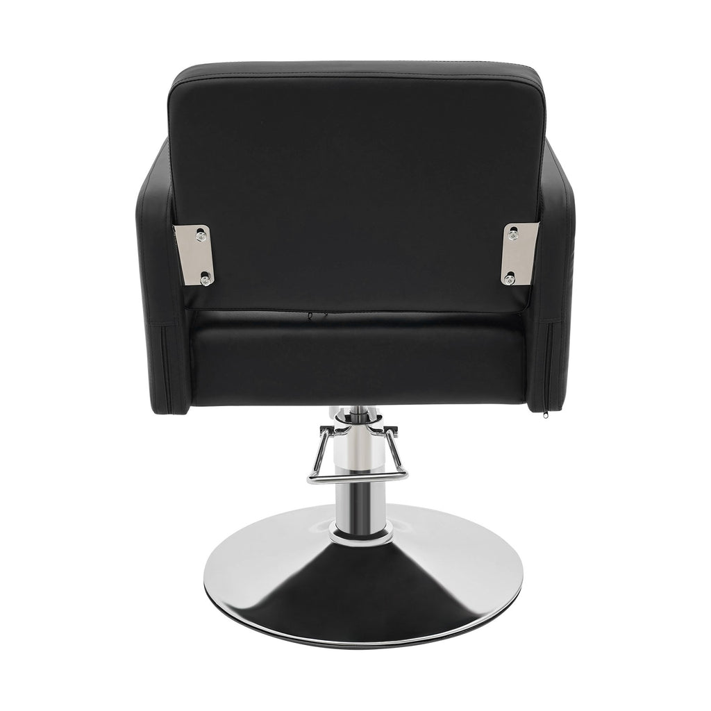 Adjustable Black PU Barber Chair with Footrest, 360° Swivel Salon Seating