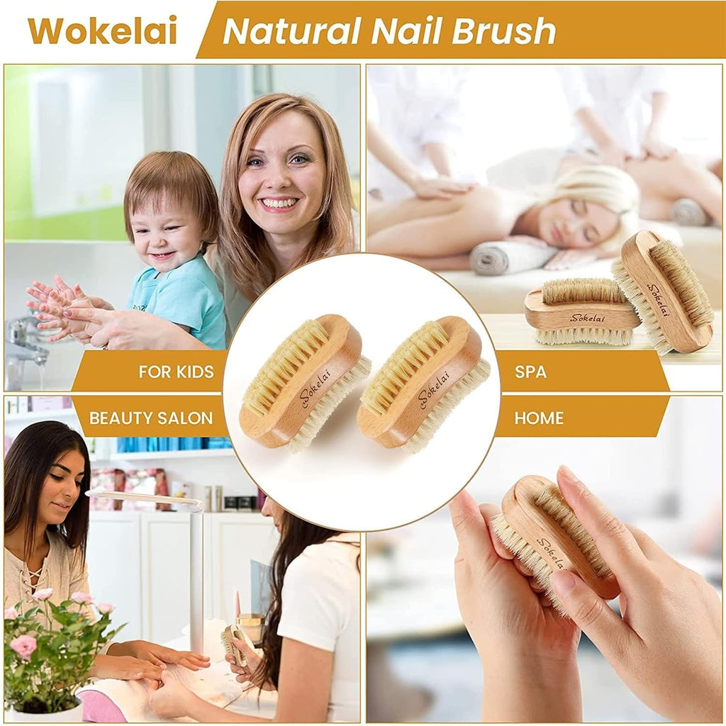 Double-Sided Wooden Nail Cleaning Brush for Fingernail & Toenail Care - 2 Pack