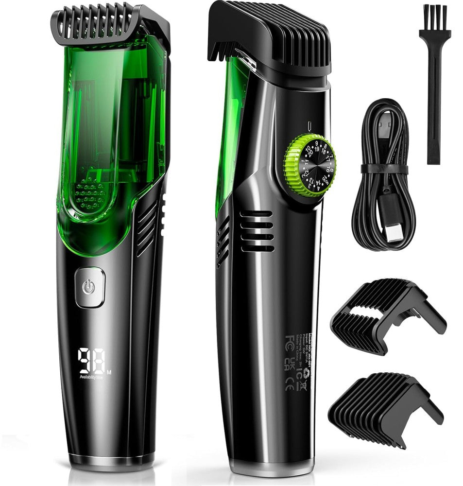 Rechargeable Vacuum Beard Trimmer for Men, Adjustable Length, Waterproof