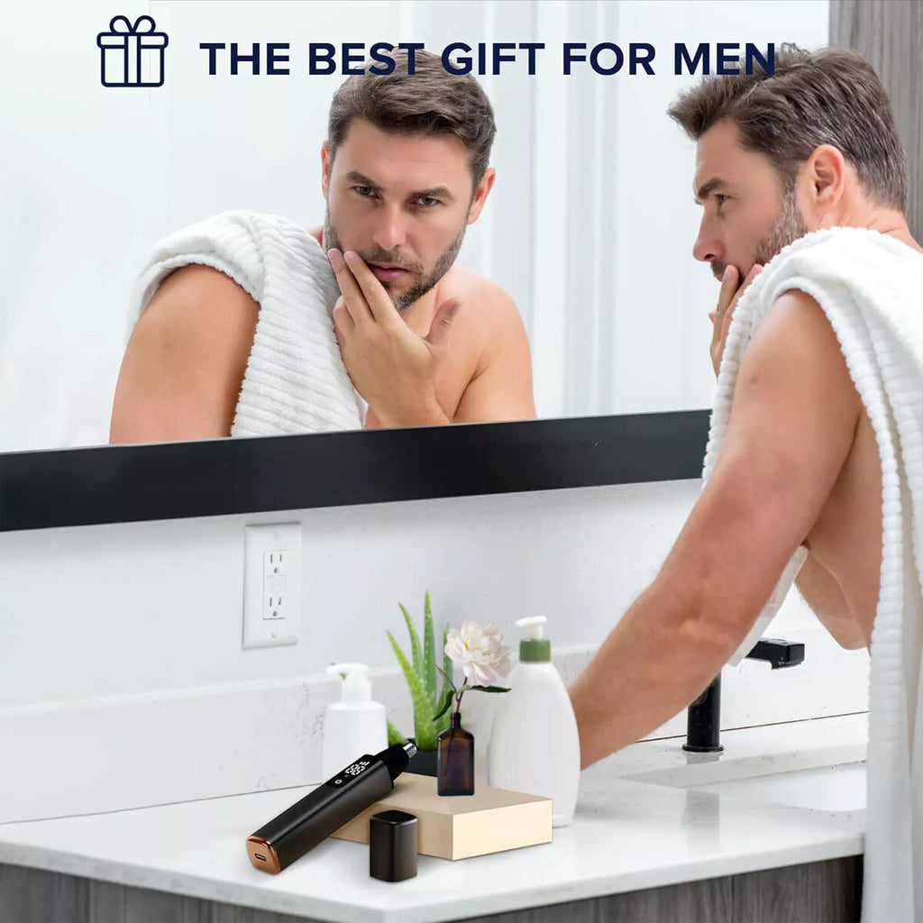 Rechargeable Nose & Ear Hair Trimmer with LCD Display, Waterproof & USB-C Charging