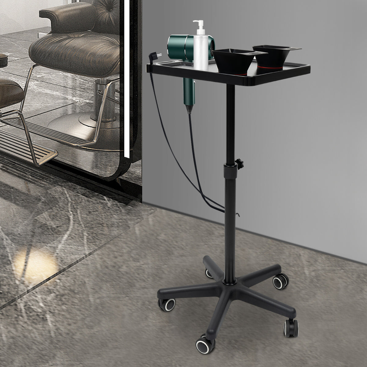 Height Adjustable Salon Tray Cart for Hair Extensions & Styling