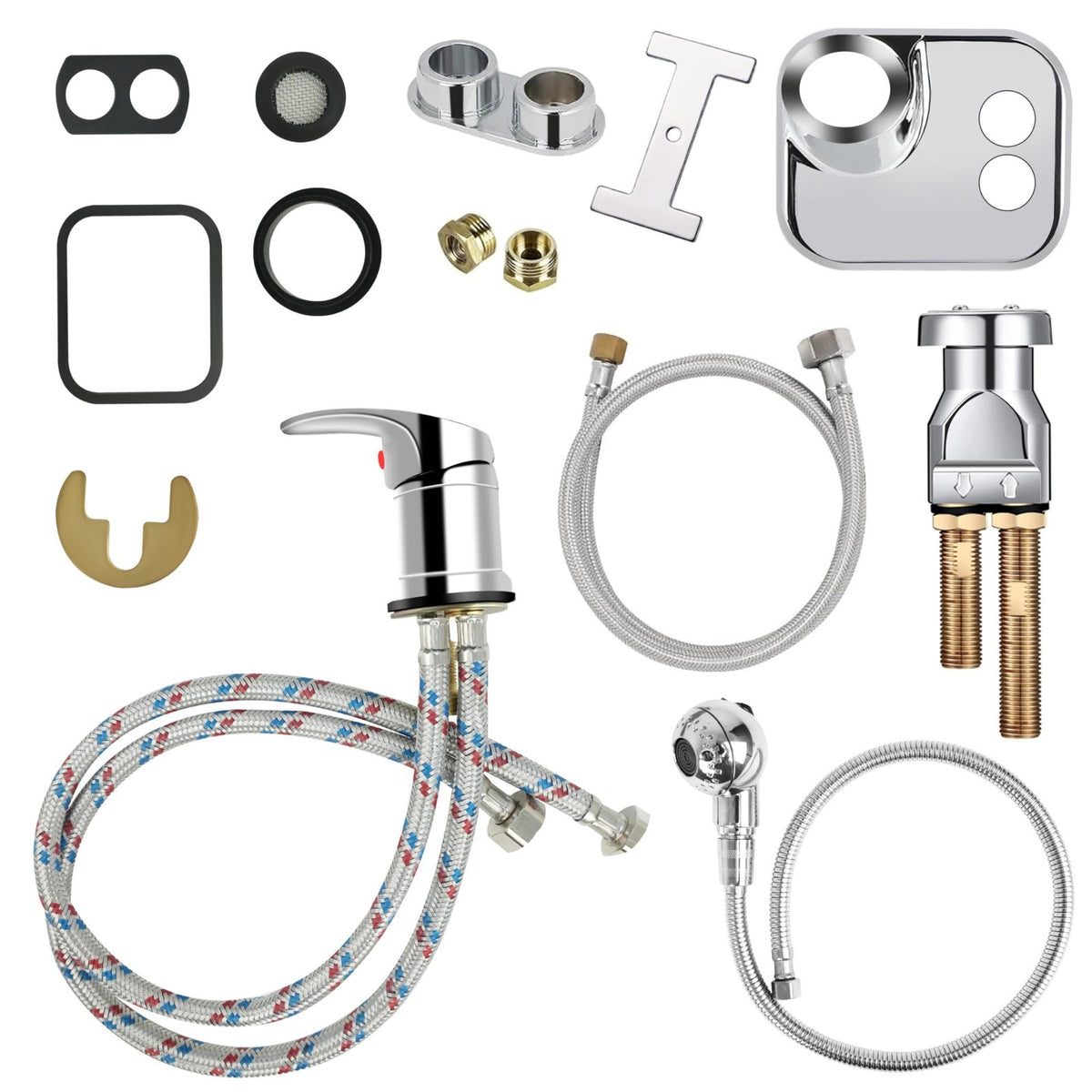 Salon Shampoo Bowl Faucet Kit with Chrome Hose and Adjustable Spray