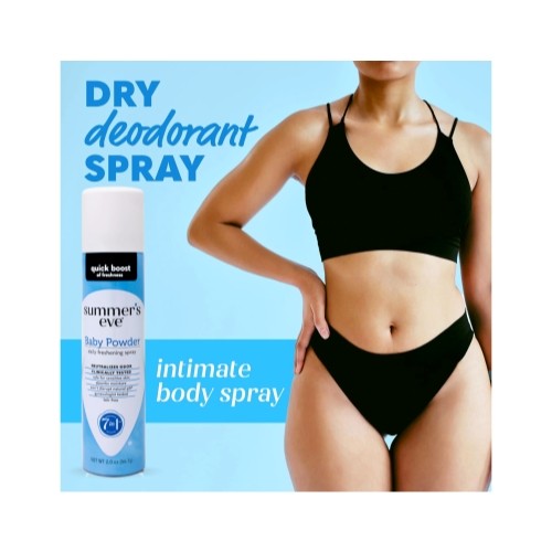 Feminine Deodorant Spray with Vitamin E - Baby Powder Scent, 8-Pack