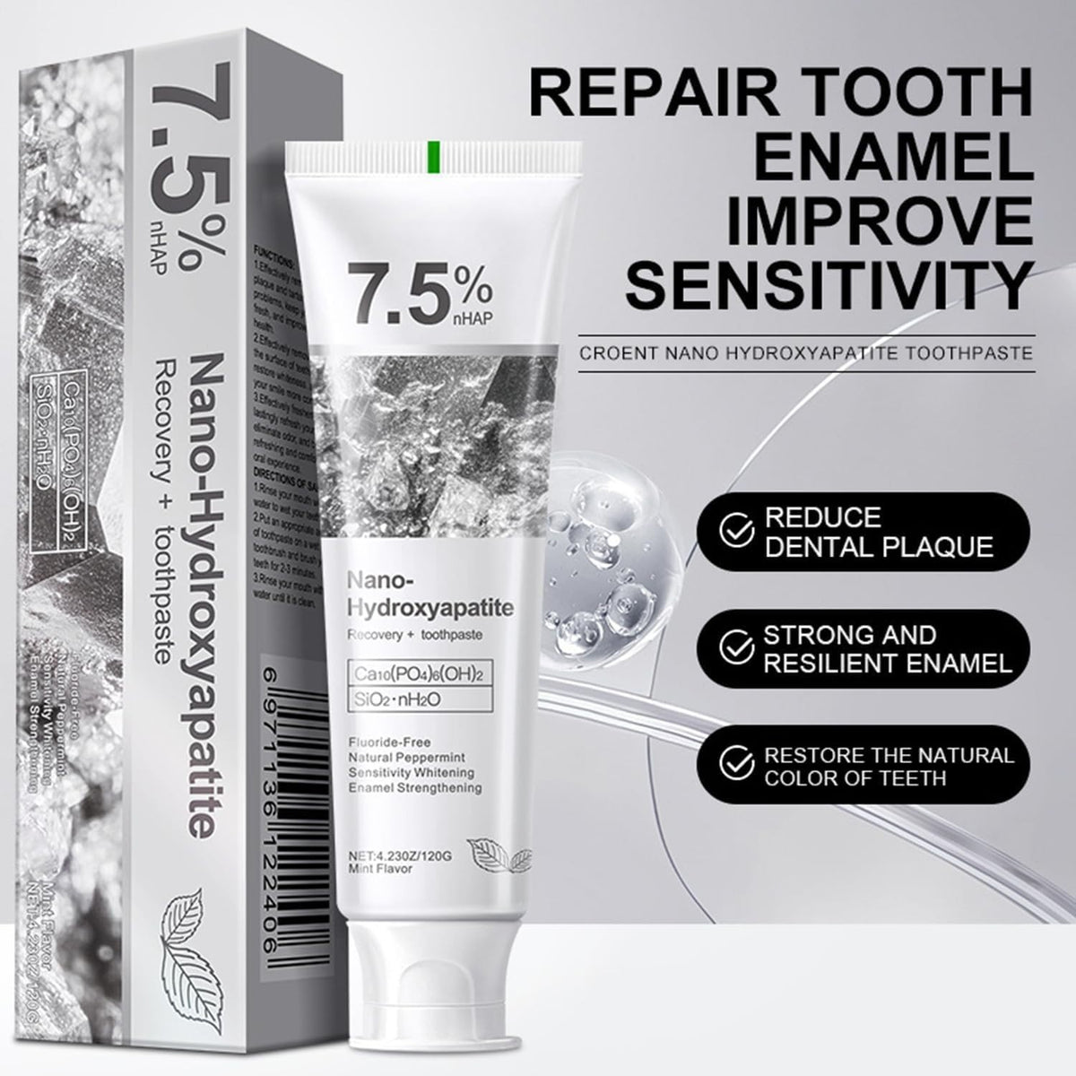 Hydroxyapatite Toothpaste 2 Pack - Fluoride-Free Enamel Protection for Sensitive Teeth