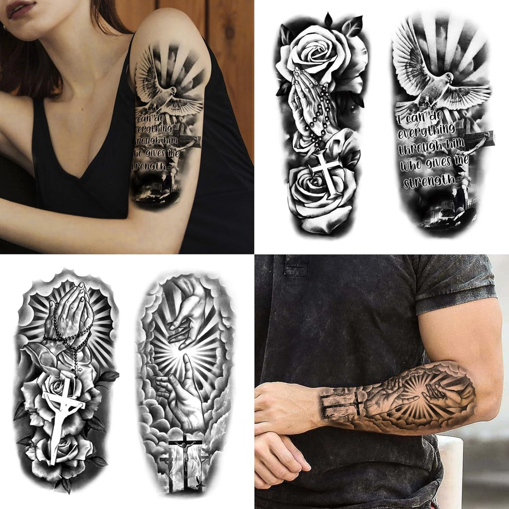 Religious Temporary Tattoos Set - 77 Sheets Christian Cross Angels