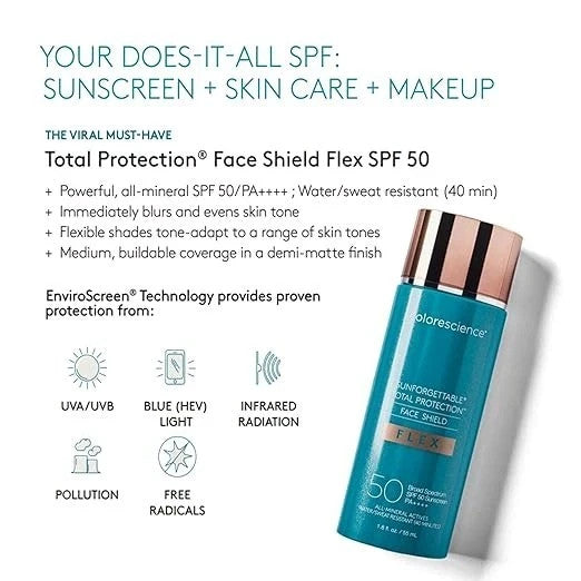Mineral Sunscreen Face Shield SPF 50 Medium - Broad Spectrum Protection & Tone-Adapting
